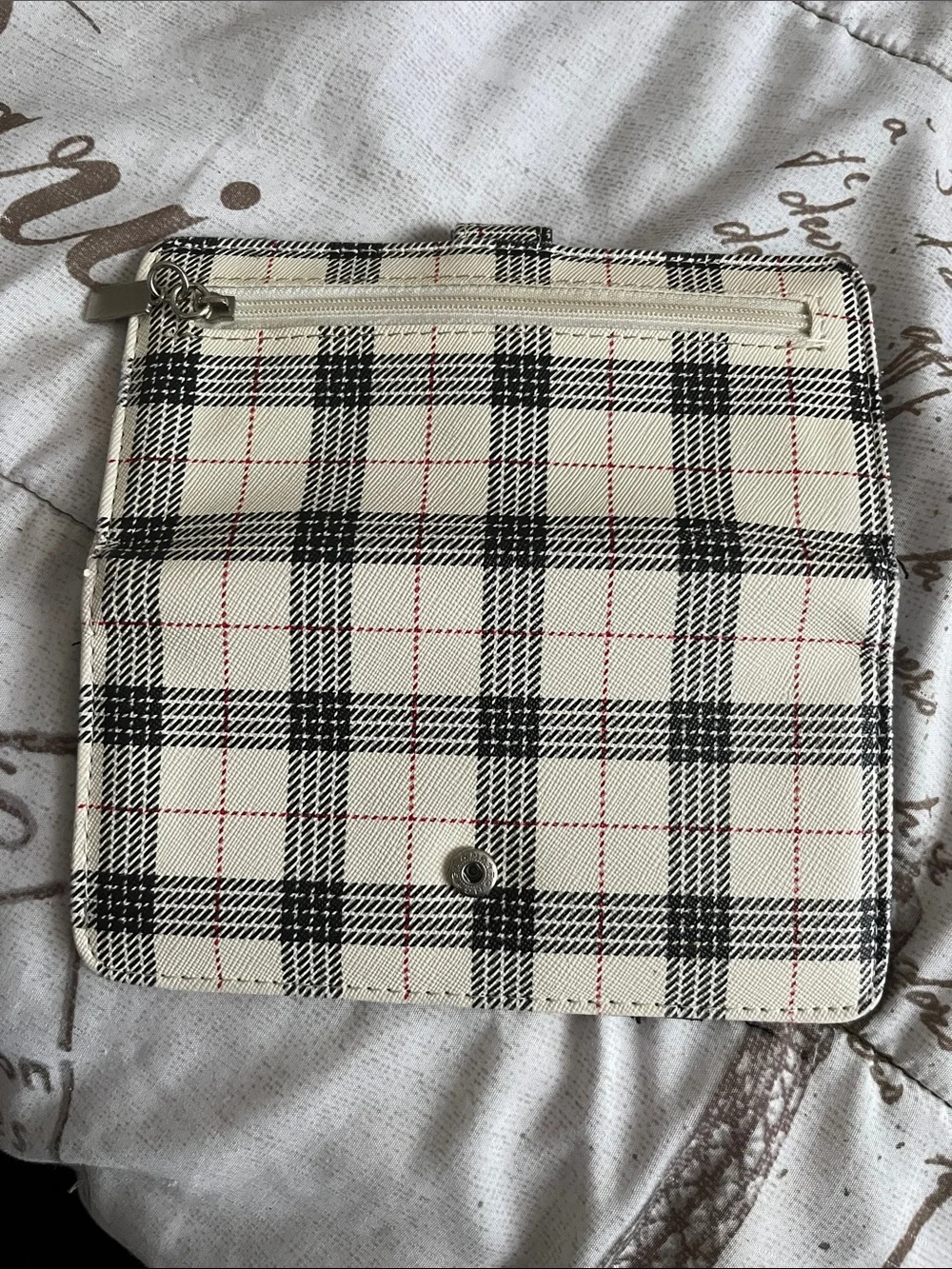 Classic Plaid Snap Wallet - Cream and Black